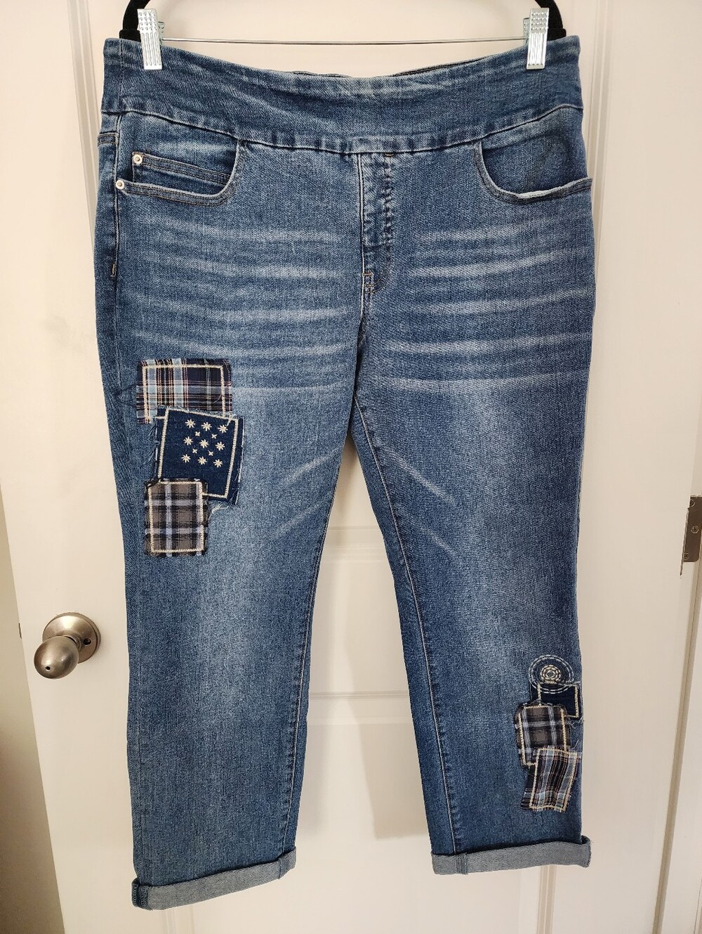 Coldwater Creek Blue Patchwork Women’s Jeans Size 16 Petite. Really Cute!